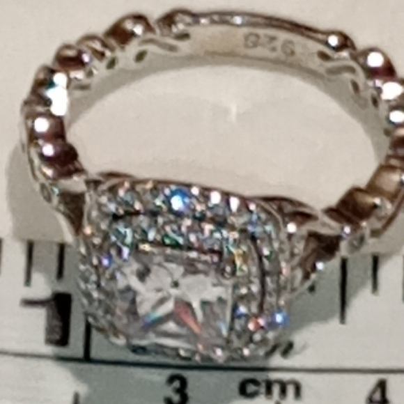 Sterling Silver Engagement And Wedding Band Ring Set/NWOT/Cocktail Ring & Band - Picture 2 of 16